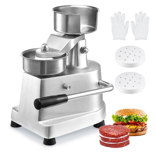 VEVOR Commerciële Burger Patty Maker, 100 mm / 4 "Hamburger Beef Patty Maker, Heavy Duty Food Grade roestvrijstalen kom Burger Press, Keukenvleesvormmachine met 1000 stuks Patty Papi