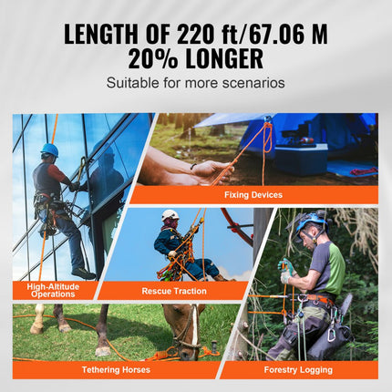 VEVOR Arborist Boomklimtouw Dubbel gevlochten polyester 1/2 inch x 220 voet