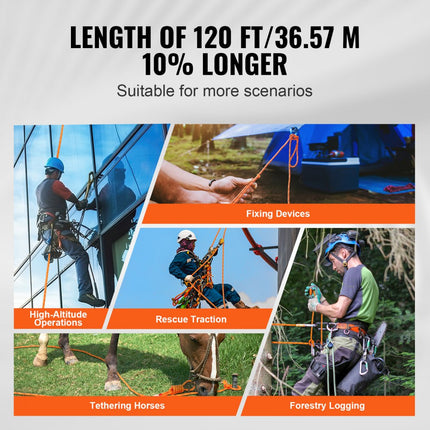 VEVOR Arborist Boomklimtouw Dubbel gevlochten polyester 1/2 inch x 120 voet