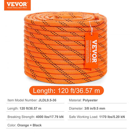 VEVOR Arborist boomklimtouw, dubbel gevlochten polyester 3/8" x 120ft