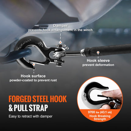 VEVOR kunststof touw 4,8 mm x 15,2 m lier synthetisch touw gemaakt van 12 strengen polyethyleenvezels met hoog molecuulgewicht Lierkabel Powerline ideaal voor het trekken van ATV's UTV's auto's, SUV's en grote terreinwagens