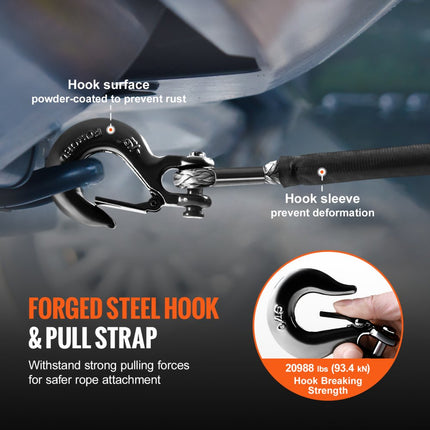 VEVOR Synthetische lierkabel, 3/8" x 100 voet, 26.500 lbs Synthetische lierkabelkabel met beschermhoes + gesmede lierhaak + trekkoord, universeel geschikt voor SUV, groot terreinvoertuig
