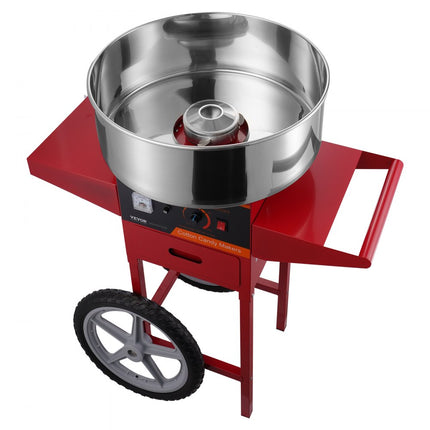 VEVOR elektrische suikerspinmachine met kar, 1000W commerciële suikerspinmachine met roestvrijstalen kom, suikerschep en lade, perfect voor thuis, kinderverjaardagen, familiebijeenkomsten