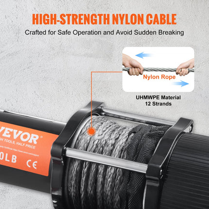 VEVOR Elektrische Lier 12V Winch 4500lbs/2041kg Offroad Motor Lier Kabel Elektrische Lier Nylon Touw met Draadloze Afstandsbediening Zwart Ideaal voor
