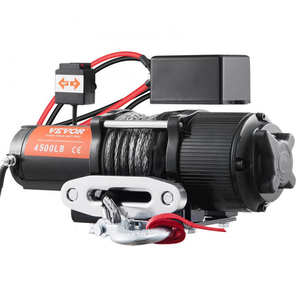 VEVOR Elektrische Lier 12V Winch 4500lbs/2041kg Offroad Motor Lier Kabel Elektrische Lier Nylon Touw met Draadloze Afstandsbediening Zwart Ideaal voor
