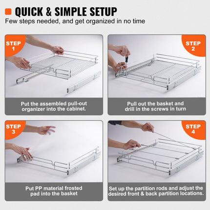 VEVOR Uittrekbare spoelkastplank, keukenkast, kruidenrek, 432 x 533 x 63,5 mm, spoelbakplank, uittrekbare kast, 13 kg, heavy-duty organizer, onderkastplank, spoelbakkast, staal