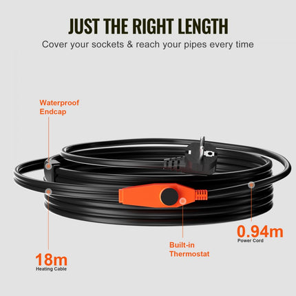 VEVOR buisverwarmingskabel 18m 23W/m buisverwarming verwarmingskabel vorstbeveiligingsthermostaat