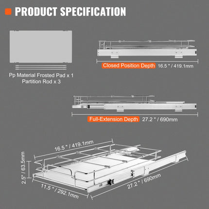 VEVOR Uitschuifbaar kruidenrek keukenkast 292 x 419 x 63,5 mm schuiflade spoelbak staand kruidenrek kastdeur kastorganizer onderkast plank spoelbakkast multifunctioneel
