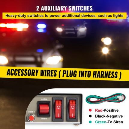 VEVOR auto-waarschuwingsalarmluidspreker 200W 12V, autosirene alarmhoorn 9 tonen universele politie, brandscherm, hoorn, luidspreker, kunststof waarschuwingshoorn, alarmluidspreker met handmicrofoon