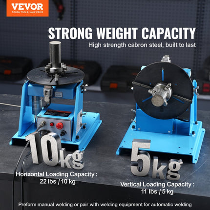 VEVOR lasdraaitafel 20 W laspositioneerder 1-12 rpm manipulator 10 kg (horizontaal)/5 kg (verticaal) draaitafel 0-90° kantelhoek K01-63 drieklauwplaat voor snijden, slijpen, monteren
