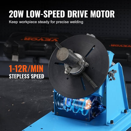 VEVOR lasdraaitafel 20 W laspositioneerder 1-12 rpm manipulator 10 kg (horizontaal)/5 kg (verticaal) draaitafel 0-90° kantelhoek K01-63 drieklauwplaat voor snijden, slijpen, monteren