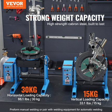 VEVOR Draaitafel voor lassen 80 W Laspositioneerder 1-12 RPM Manipulator 30 kg (horizontaal)/15 kg (verticaal) Draaitafel 0-90 ° Kantelhoek KD200 Drieklauwplaat voor snijden, slijpen, monteren