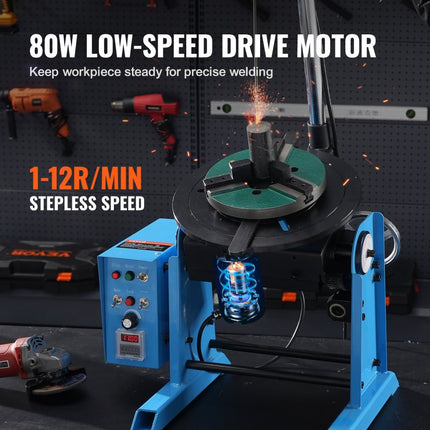 VEVOR Draaitafel voor lassen 80 W Laspositioneerder 1-12 RPM Manipulator 30 kg (horizontaal)/15 kg (verticaal) Draaitafel 0-90 ° Kantelhoek KD200 Drieklauwplaat voor snijden, slijpen, monteren