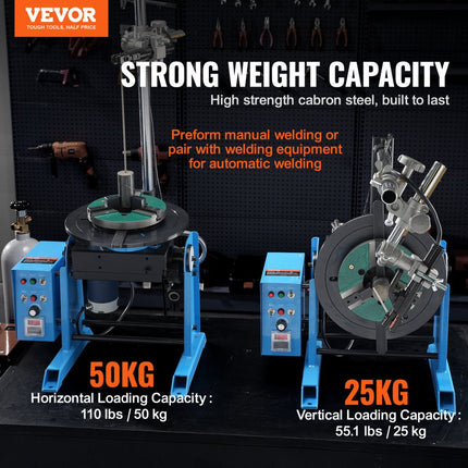 VEVOR Draaitafel voor lassen 120 W Laspositioneerder 0,5-6 RPM Manipulator 25 kg (horizontaal)/50 kg (verticaal) Draaitafel 0-90 ° Kantelhoek KD200 Drieklauwplaat voor snijden, slijpen, monteren