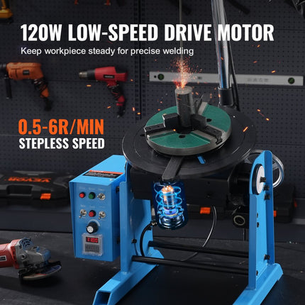 VEVOR Draaitafel voor lassen 120 W Laspositioneerder 0,5-6 RPM Manipulator 25 kg (horizontaal)/50 kg (verticaal) Draaitafel 0-90 ° Kantelhoek KD200 Drieklauwplaat voor snijden, slijpen, monteren