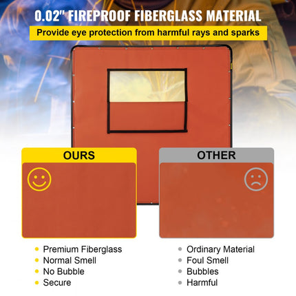 VEVOR Lasgordijn 1,83x1,83 m Lasscherm Frame Rood Vlamvertragend Lasgordijn van Glasvezel en Koolstofstaal Geschikt voor Laswerkplaatsen Auto-inspecties Scheepswerven en Andere Industriële Plaatsen
