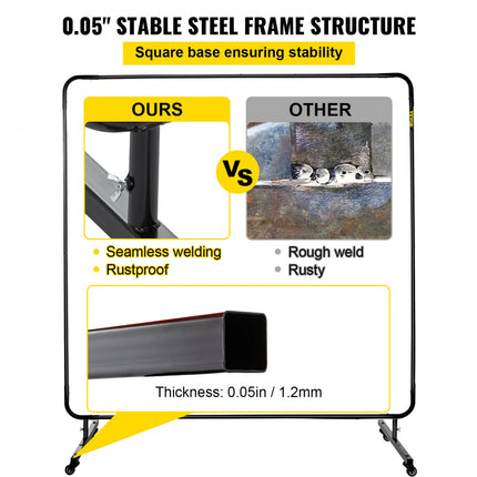 VEVOR Lasgordijn 1,83x1,83 m Lasscherm Frame Rood Vlamvertragend Lasgordijn van Glasvezel en Koolstofstaal Geschikt voor Laswerkplaatsen Auto-inspecties Scheepswerven en Andere Industriële Plaatsen