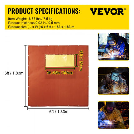 VEVOR Lasgordijn 1,83x1,83 m Lasscherm Frame Rood Vlamvertragend Lasgordijn van Glasvezel en Koolstofstaal Geschikt voor Laswerkplaatsen Auto-inspecties Scheepswerven en Andere Industriële Plaatsen