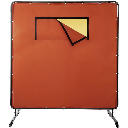 VEVOR Lasgordijn 1,83x1,83 m Lasscherm Frame Rood Vlamvertragend Lasgordijn van Glasvezel en Koolstofstaal Geschikt voor Laswerkplaatsen Auto-inspecties Scheepswerven en Andere Industriële Plaatsen