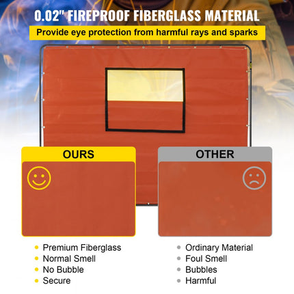 VEVOR Lasgordijn 1,83 x 2,44 m Lasscherm Frame Rood Vlamvertragend Lasgordijn van Glasvezel en Koolstofstaal Geschikt voor Laswerkplaatsen Auto-inspecties Scheepswerven en Andere Industriële Plaatsen