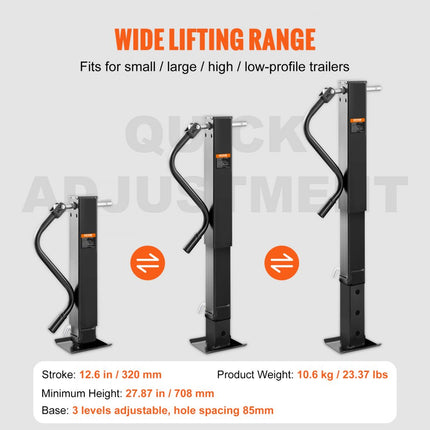 VEVOR aanhangerkrik tot 5443 kg aanhangersteun reiskar draaisteun met ergonomische handgreep autokrik van koolstofstaal met roestwerende coating aanhangerkrikstandaard in hoogte verstelbaar