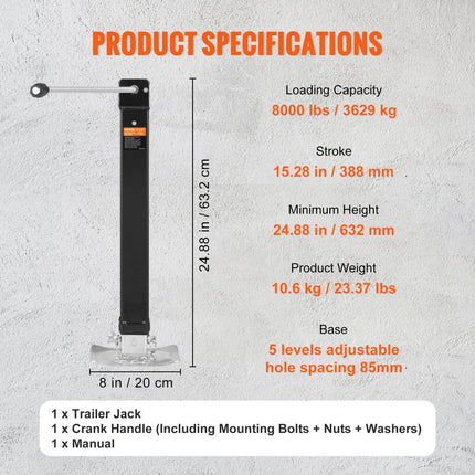 VEVOR aanhangerkrik, aangelaste aanhangersteun, draagvermogen 3629 kg, aanhangerkrik met handgreep voor het heffen van camperaanhangers, paardentrailers, bedrijfswagenaanhangers, jachtaanhangers