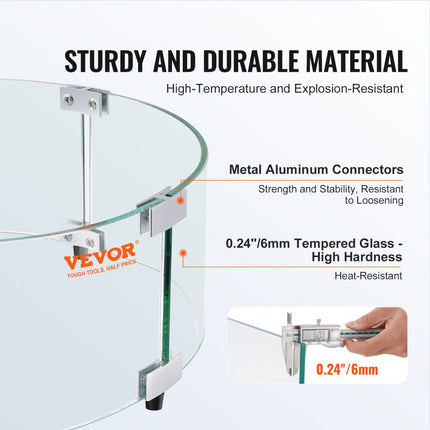 VEVOR Vuurplaats Windscherm 740x214mm Rond Glazen Vlamscherm 6mm Dik Vuurtafel Accessoires Transparant Gehard Glas Vlamscherm voor Propaangas Buitenterras Achtertuin