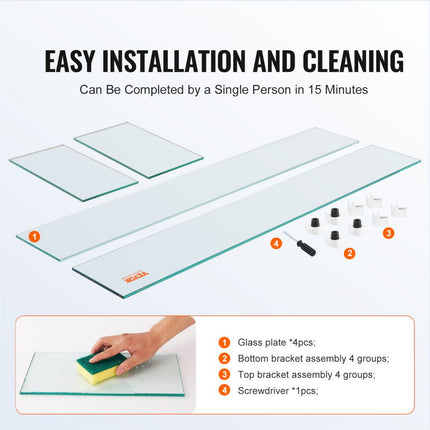 VEVOR Glazen windscherm voor rechthoekige vuurplaatstafel 773 x 367 x 191 mm, 8 mm dik en stevig paneel van gehard glas met harde aluminium hoekbeugel en rubberen voetjes, eenvoudig te monteren