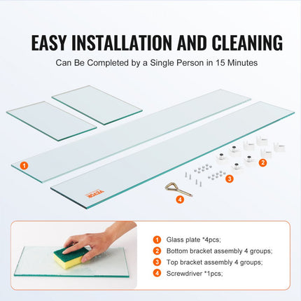 VEVOR gashaard windscherm voor vierkante vuurtafel 595 x 190 x 165 mm vuurplaats windscherm 8 mm dik vierkant glazen scherm glazen blad met harde hoekbeugel en voeten