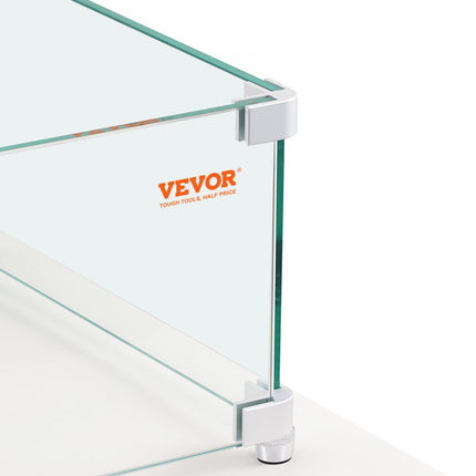 VEVOR gashaard windscherm voor vierkante vuurtafel 595 x 190 x 165 mm vuurplaats windscherm 8 mm dik vierkant glazen scherm glazen blad met harde hoekbeugel en voeten