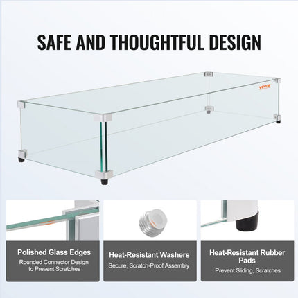 VEVOR Glazen windscherm voor rechthoekige vuurplaatstafel 748 x 340 x 165 mm, 8 mm dik en stevig paneel van gehard glas met harde aluminium hoekbeugel en rubberen voetjes, eenvoudig te monteren