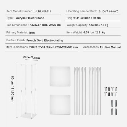 VEVOR set van 2 vierkante bloemenkrukjes 20 x 20 x 80 cm bloemenstandaard acryl bijzettafel moderne bloemenzuil acryllaminaat plantenkruk plantenstandaard metalen standaard voor de decoratie van bars hotels cafés