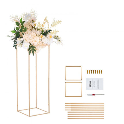 VEVOR set van 2 bloemenkrukjes vierkant 28 x 28 x 80 cm bloemenstandaard ijzeren bijzettafel moderne bloemenzuil goud galvaniseren plantenkruk plantenstandaard metalen standaard voor de decoratie van bars hotels café's