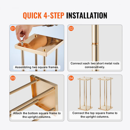 VEVOR set van 4 vierkante bloemenkrukjes 20 x 20 x 60 cm bloemenstandaard ijzeren bijzettafel moderne bloemenzuil goud galvaniseren plantenkruk plantenstandaard metalen standaard voor de decoratie van bars hotels café's