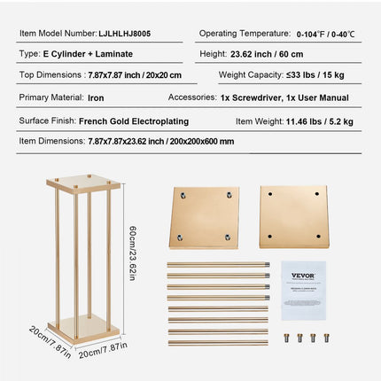 VEVOR set van 4 vierkante bloemenkrukjes 20 x 20 x 60 cm bloemenstandaard ijzeren bijzettafel moderne bloemenzuil goud galvaniseren plantenkruk plantenstandaard metalen standaard voor de decoratie van bars hotels café's