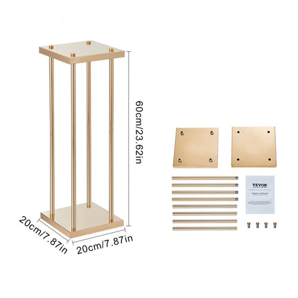 VEVOR set van 4 vierkante bloemenkrukjes 20 x 20 x 60 cm bloemenstandaard ijzeren bijzettafel moderne bloemenzuil goud galvaniseren plantenkruk plantenstandaard metalen standaard voor de decoratie van bars hotels café's