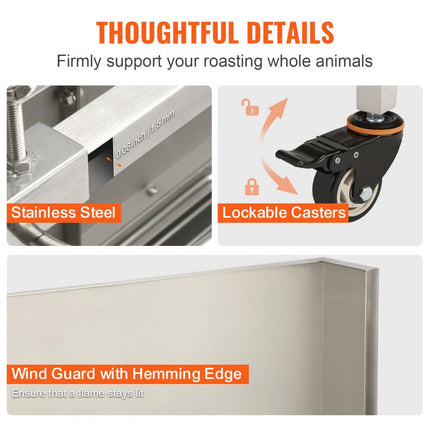VEVOR speenvarkensgrill lamsgrill 117 cm, 60 kg RVS rotisserie 4-traps in hoogte verstelbaar, 50 W 2 in 1 BBQ rotisserie grill incl. kruidenpot & reinigingsborstel & handvat elektrische grill met baffle