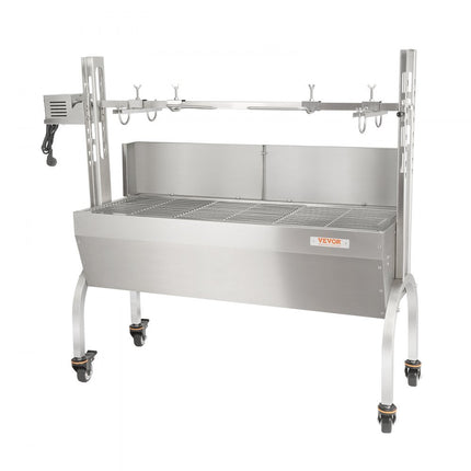 VEVOR speenvarkensgrill lamsgrill 117 cm, 60 kg RVS rotisserie 4-traps in hoogte verstelbaar, 50 W 2 in 1 BBQ rotisserie grill incl. kruidenpot & reinigingsborstel & handvat elektrische grill met baffle