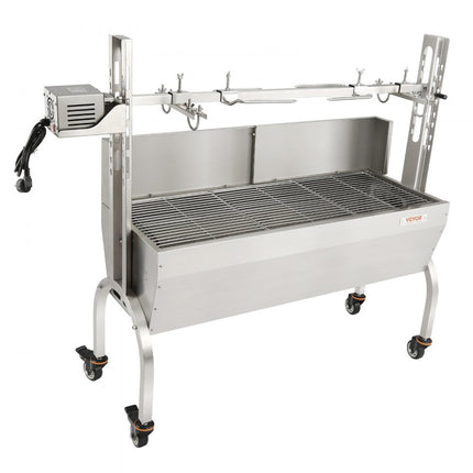 VEVOR speenvarkensgrill lamsgrill 117 cm, 60 kg RVS rotisserie 4-traps in hoogte verstelbaar, 50 W 2 in 1 BBQ rotisserie grill incl. kruidenpot & reinigingsborstel & handvat elektrische grill met baffle