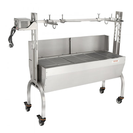 VEVOR speenvarkensgrill lamsgrill 117 cm, 60 kg RVS rotisserie 4-traps in hoogte verstelbaar, 50 W 2 in 1 BBQ rotisserie grill incl. kruidenpot & reinigingsborstel & handvat elektrische grill met baffle