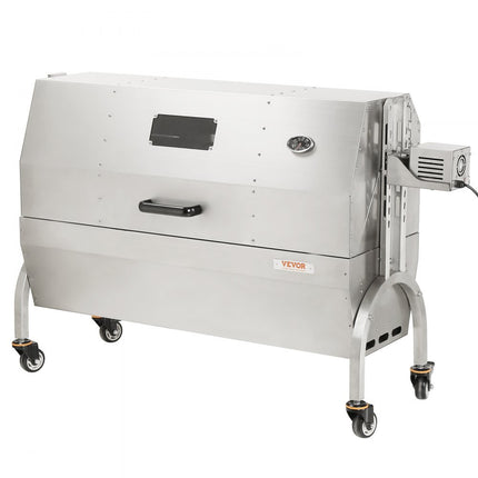 VEVOR speenvarkensgrill lamsgrill 117 cm, 60 kg RVS rotisserie in hoogte verstelbaar in 4 niveaus, 50 W 2 in 1 BBQ rotisserie grill incl. kruidenpotje & reinigingsborstel & handvat elektrische grill met deksel