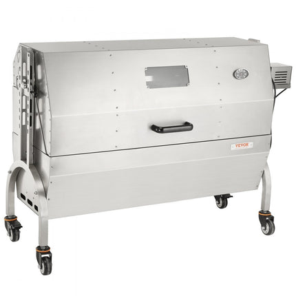 VEVOR speenvarkensgrill lamsgrill 117 cm, 60 kg RVS rotisserie in hoogte verstelbaar in 4 niveaus, 50 W 2 in 1 BBQ rotisserie grill incl. kruidenpotje & reinigingsborstel & handvat elektrische grill met deksel