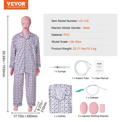 VEVOR man verpleegpop patiëntenzorg simulator lespraktijk
