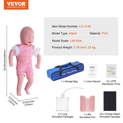 VEVOR reanimatie oefenpop voor baby's, Heimlich manoeuvre en cardiopulmonale reanimatie (CPR), professionele oefenpop voor luchtwegobstructie voor baby's, baby-infarctmodel voor training