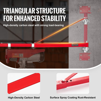 VEVOR Elektrische takelsteunarm 600 kg draagvermogen, elektrische takelhouder zwenkarm Stalen takelframe 180 ° draaibaar steigertakel Hefarm Lier Takelarm voor hijswerkplaats Garage