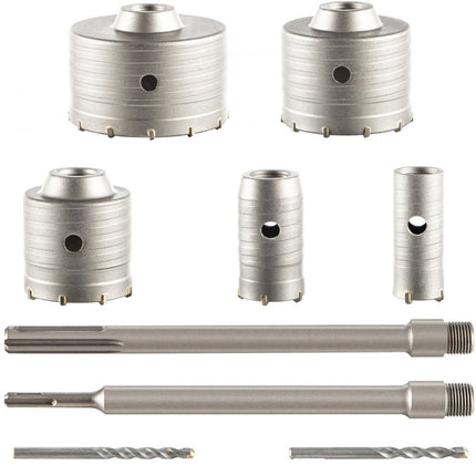 VEVOR 4-in-1 betongatenzaagset, 30 mm, 40 mm, 65 mm, 80 mm, 100 mm boorset SDS Plus & SDS MAX schachtmuurgatsnijder met 110 mm drijfstang voor beton, cement, stenen muren