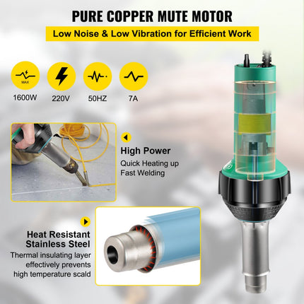 VEVOR Laspistool Kunststof 1600W PVC Lassenpistool 6 Stuks Lassen Heteluchtpistool met 3m Kabel Geschikt voor Las-, Groef-, Onderhouds- en Constructiewerkzaamheden van PVC-vloeren en andere Vloeren