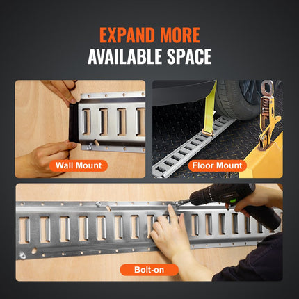 VEVOR E-Track railset, 24-delige 1524 mm E-trackset inclusief 8 stalen rails en 8 O-ringankers en 8 spanbanden met D-ring, bevestigingsaccessoires voor vrachtmotoren en fietsen, 907 kg laadvermogen