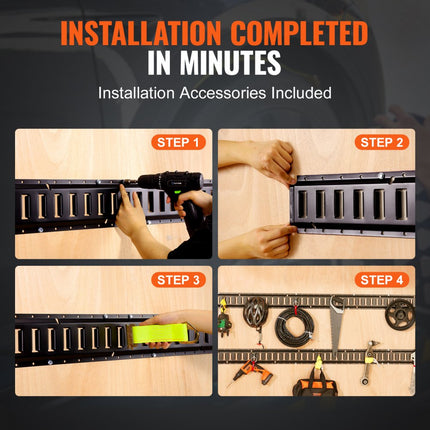 VEVOR E-Track sjorrailset, 18-delig, 1524 mm E-tracksset, inclusief 4 stalen rails en 8 O-ringankers en 4 sjorbanden met D-ring en 2 ratelriemen, bevestigingsaccessoires voor vrachtmotoren, 907 kg