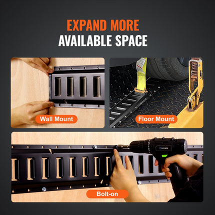 VEVOR E-Track railset, 2 voet stalen rails, 4 stuks, draagvermogen tot 2000 lbs, zware rails met schroeven voor garages, bestelwagens, aanhangwagens, motorfietsbevestigingen, ATV-bevestigingen